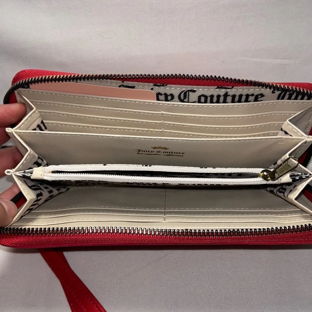 Juicy Couture Red Wallet Wristlet Clutch Gold Logo Wrist Strap Card Holder